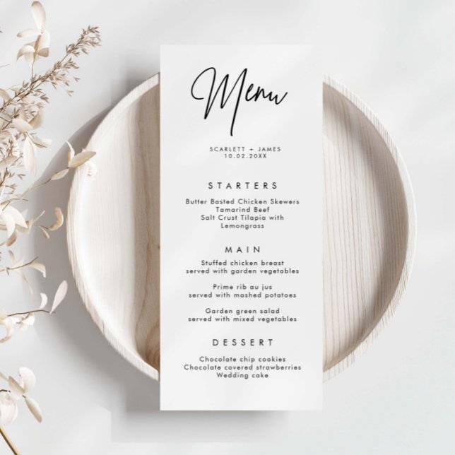 Cartão de Menu de Casamento Simples Minimalista (Criador carregado)