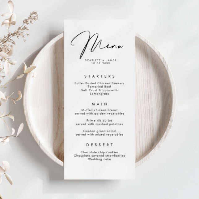 Cartão de Menu de Casamento Simples Minimalista (Criador carregado)