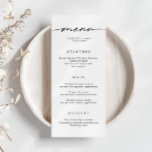 Cartão de Menu de Casamento Simples Minimalista<br><div class="desc">Projetado para coordenar com nossa coleção Minimalista All In One, este cartão de menu personalizável de correspondência apresenta um layout simples e limpo, com fonte clássica. Para personalização mais avançada deste design, por exemplo, alteração do layout, da fonte ou do tamanho do texto, clique no botão "PERSONALIZAR" acima. Por favor,...</div>