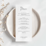Cartão de Menu de Casamento Simples Minimalista<br><div class="desc">Projetado para coordenar com nossa coleção Minimalista All In One, este cartão de menu personalizável de correspondência apresenta um layout simples e limpo, com fonte clássica. Para personalização mais avançada deste design, por exemplo, alteração do layout, da fonte ou do tamanho do texto, clique no botão "PERSONALIZAR" acima. Por favor,...</div>