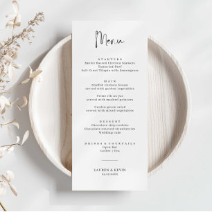 Cartão de Menu de Casamento Simples Minimalista