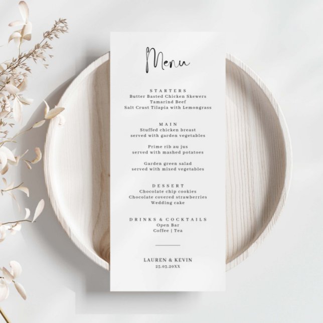 Cartão de Menu de Casamento Simples Minimalista (Criador carregado)