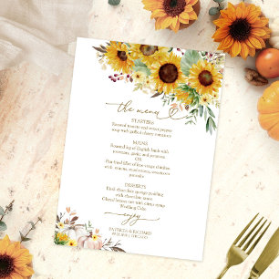 Cartão de Menu de Casamento Sunflower Pumpkin Burg