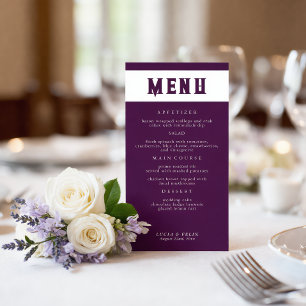 Cartão de Menu de Casamento Tipografia Carmesim Re