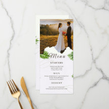 Cartão de Menu de Casamento Tropical Romântico