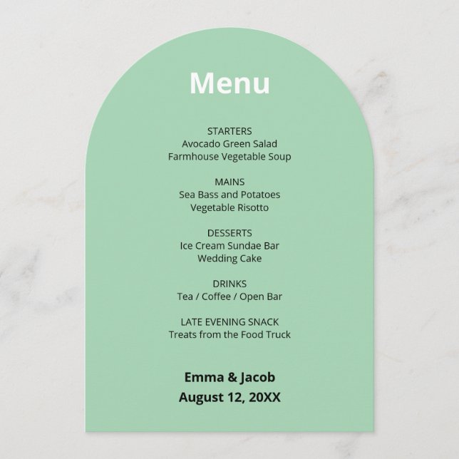 Cartão de Menu de Casamento Verde da Modern Mint (Frente)