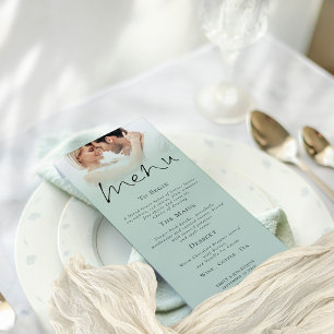 Cartão de Menu de Casamento Verde de Foto do Scrip