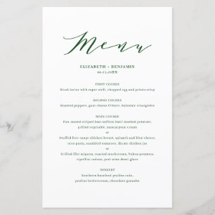 Cartão de Menu de Casamento Verde do Script de Den