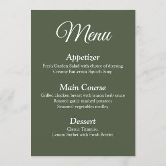 Cartão de Menu de Casamento Verde Oleícola Elegant