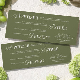 Cartão de Menu de Casamento Verde Oliva Dinheiro A