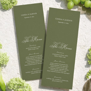 Cartão de Menu de Casamento Verde Oliva Simples