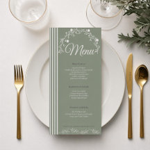 Cartão de Menu de Casamento Verde Safira Elegante