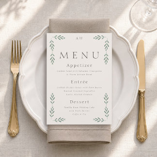Cartão de Menu de Casamento Verde Safira Elegante