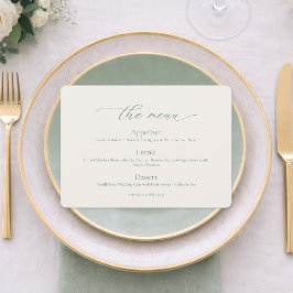 Cartão de Menu de Casamento Verde Sage Minimalista