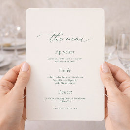 Cartão de Menu de Casamento Verde Sage Minimalista