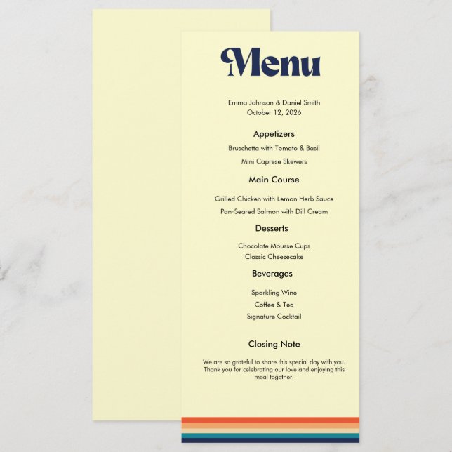 Cartão de Menu de Casamento Vintage Vibes (Frente/Verso)