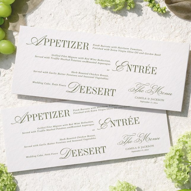 Cartão de Menu de Casamento Vitoriano Marfim e Ver (Criador carregado)