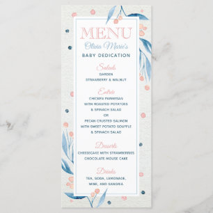 Cartão de Menu de Celebração de Dedicação, Azul, C