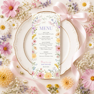 Cartão de Menu de Chá de Bebê Flor Silvestre da Pr