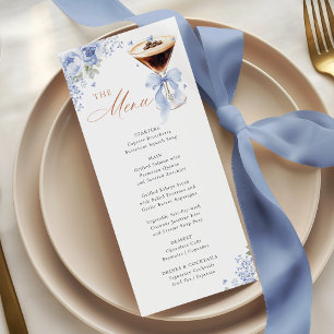 Cartão de Menu de Chá de Noiva Blue Bow Coffee