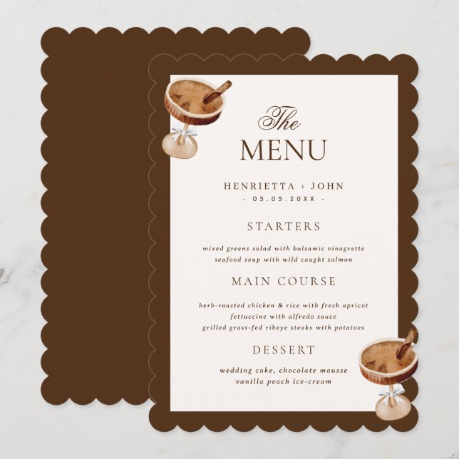 Cartão de Menu de Chá de Noiva de Café Espresso Ti (Frente/Verso)