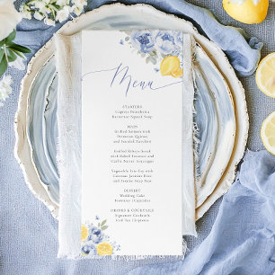 Cartão de Menu de Chá de Noiva Floral Azul Limão
