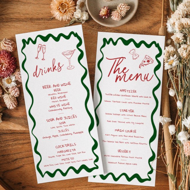 Cartão de Menu de Churrasco de Noiva Pizza Isso É  (Italian themed Menu Card and Drinks menu)