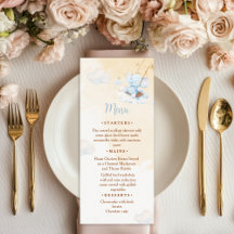 Cartão de Menu de Chuvada de Bebê Elefante Azul Nu