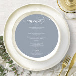 Cartão De Menu De Círculo Azul Dusty De Script Chi<br><div class="desc">Um simples cartão de casamento de caligrafia. Eu ofereço um serviço de personalização gratuito; se você tiver perguntas ou solicitações especiais,  por favor,  sinta-se à vontade para me contactar.</div>
