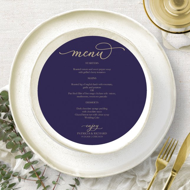 Cartão de Menu de Círculo Azul Naval com Letra Dou (Criador carregado)