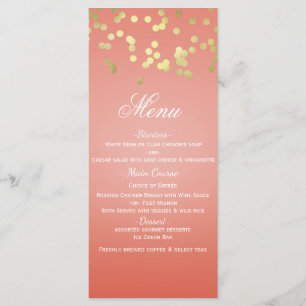 Cartão de Menu de Convite Chic Dots Coral Peach &