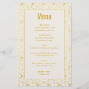 Cartão de menu de Deco Geométrico Dourado e Branco