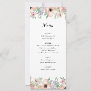 Cartão de Menu de Evento Floral Pastel Elegante