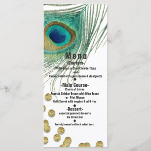 Cartão de Menu de Festa Boho Glam com Penas de Pav