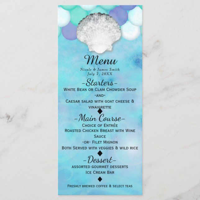 Cartão de Menu de Festa de Aniversário com Escamas (Frente)