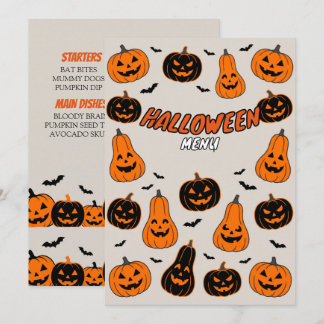 Cartão de Menu de Festa de Halloween com Padrão de