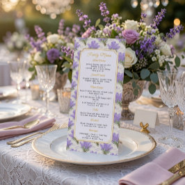 Cartão de Menu de Festa Floral Lavanda Elegante