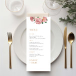Cartão de Menu de Flores de Pensão rosa<br><div class="desc">Projetado para coordenar com nossa Coleção de Rosas de Pedagônia, este cartão de menu apresenta rosas lindos e buquês de pedras em fundo branco com texto clássico. As cores vibrantes das rosas em fundo preto fazem com que o cartão fique com os olhos pegando e sendo único. Para personalização mais...</div>