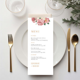 Cartão de Menu de Flores de Pensão rosa