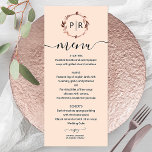 Cartão de Menu de Foto do Rosa Monograma de Peach<br><div class="desc">Um simples cartão de cardápio de rosa de folha de ouro monograma de cor de pêssego. Fácil de personalizar com seus detalhes. Carteira de cardápio de casamento do moderno boho editável, convite de fotos de wredies, personalizável, letra escrita à mão, simples, elegante. PERSONALIZAÇÃO: se você precisar de personalização de design,...</div>