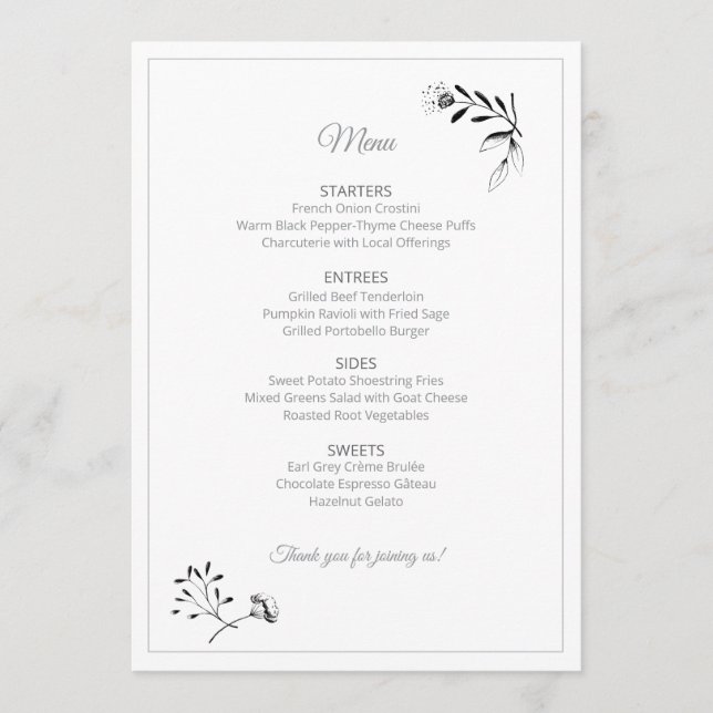 Cartão de Menu de Ilustração Floral (Frente)