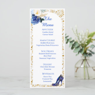 Cartão de Menu de Jantar Borboleta Azul Real Doura
