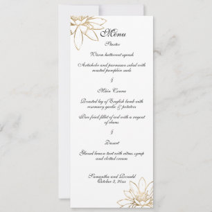 Cartão de menu de jantar de casamento branco, pret