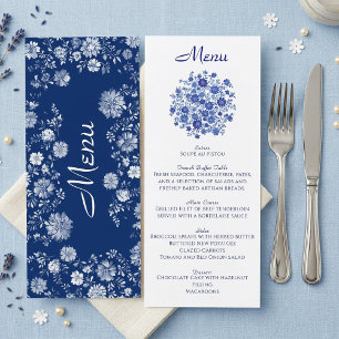 Cartão de Menu de Jantar de Casamento com Buquê Fl