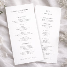 Cartão de Menu de Jantar de Casamento com Serif Mo