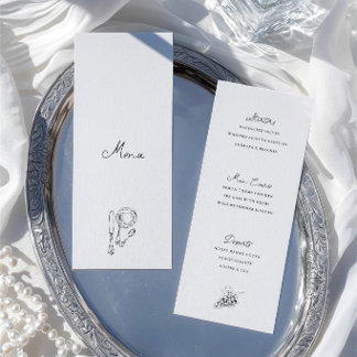Cartão de Menu de Jantar de Casamento Desenhado à