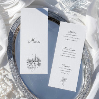 Cartão de Menu de Jantar de Casamento Desenhado à