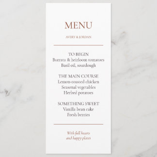 Cartão de Menu de Jantar de Casamento Editável Cop