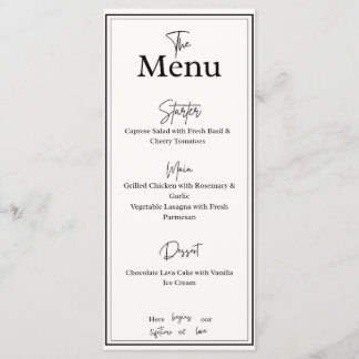 Cartão de Menu de Jantar de Casamento elegante Bra