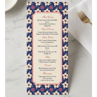 Cartão de Menu de Jantar de Casamento Floral Folcl